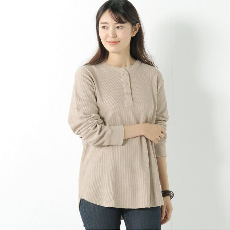 ワッフル素材のヘンリーネックＴシャツ【Ｍ～５Ｌ】