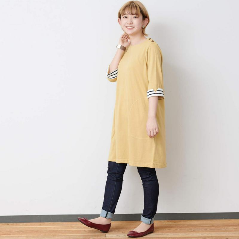 袖折り返して可愛い◎７分袖チュニックＴシャツ