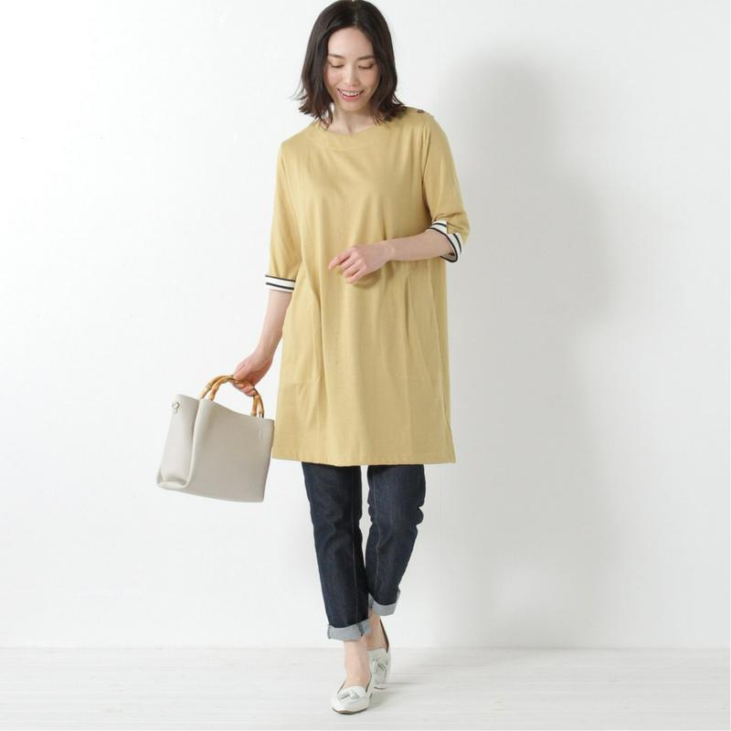 袖折り返して可愛い◎７分袖チュニックＴシャツ
