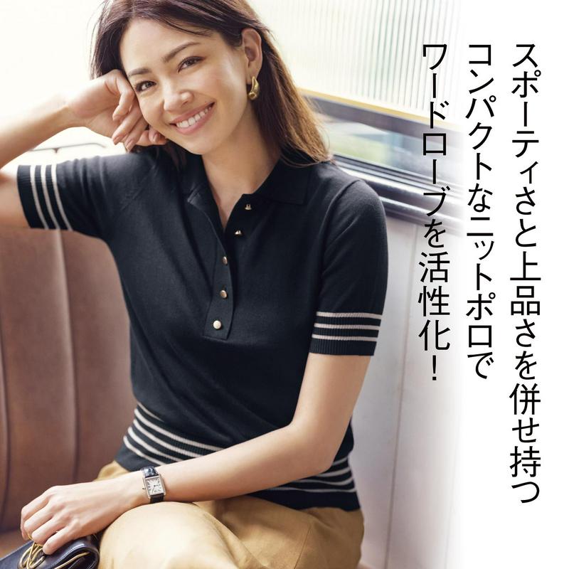 ゴールドボタン使いニットポロ