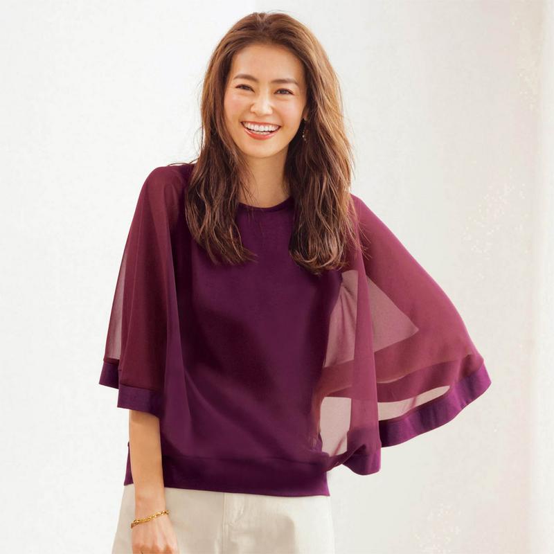清涼感のあるシフォン使い袖シアーカットソー［日本製］（スタイルノート/StyleNote）