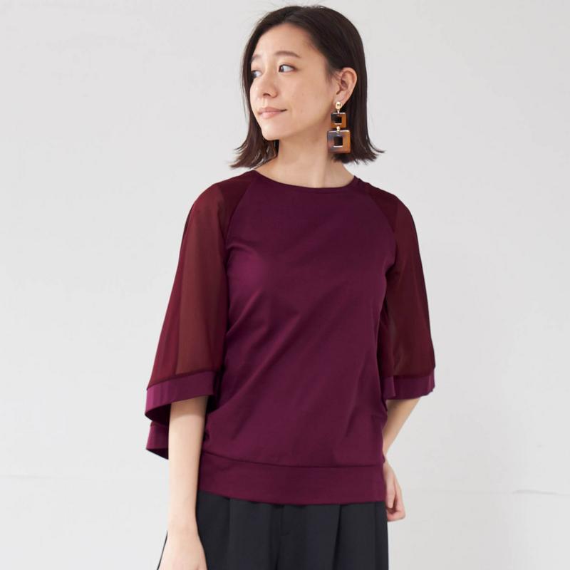 清涼感のあるシフォン使い袖シアーカットソー［日本製］（スタイルノート/StyleNote）
