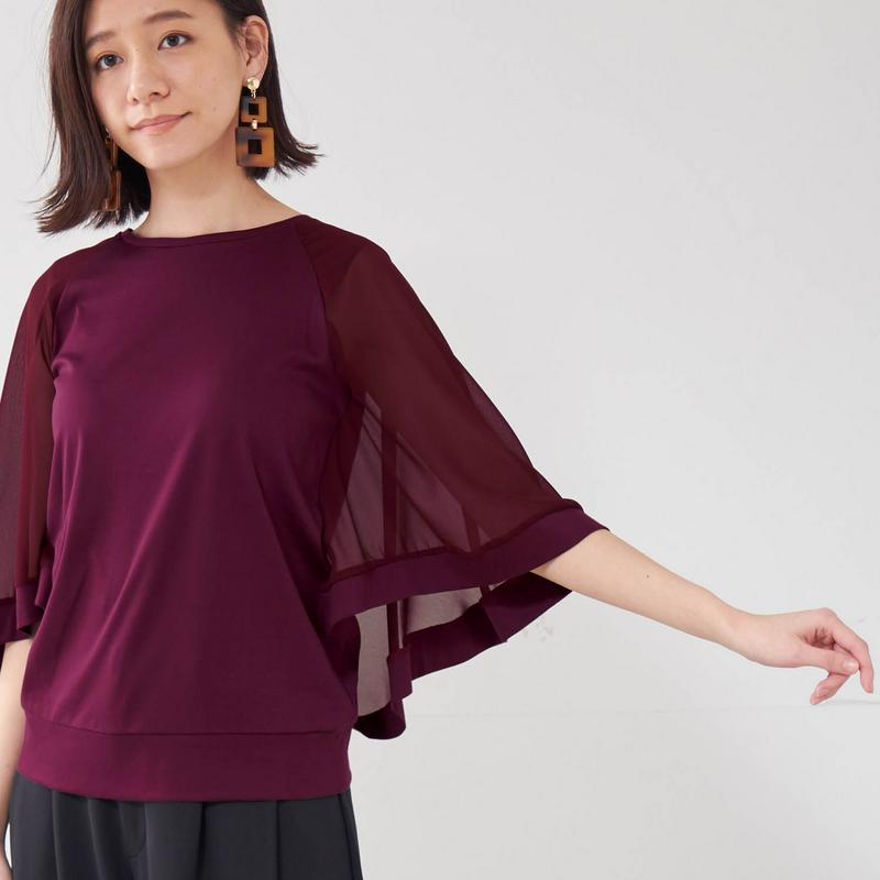 清涼感のあるシフォン使い袖シアーカットソー［日本製］（スタイルノート/StyleNote）