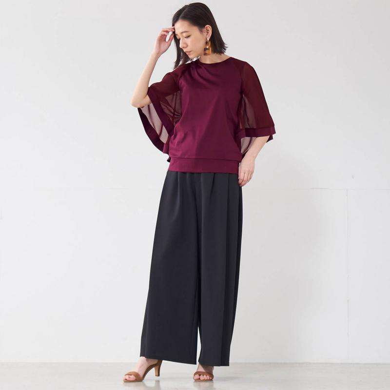 清涼感のあるシフォン使い袖シアーカットソー［日本製］（スタイルノート/StyleNote）