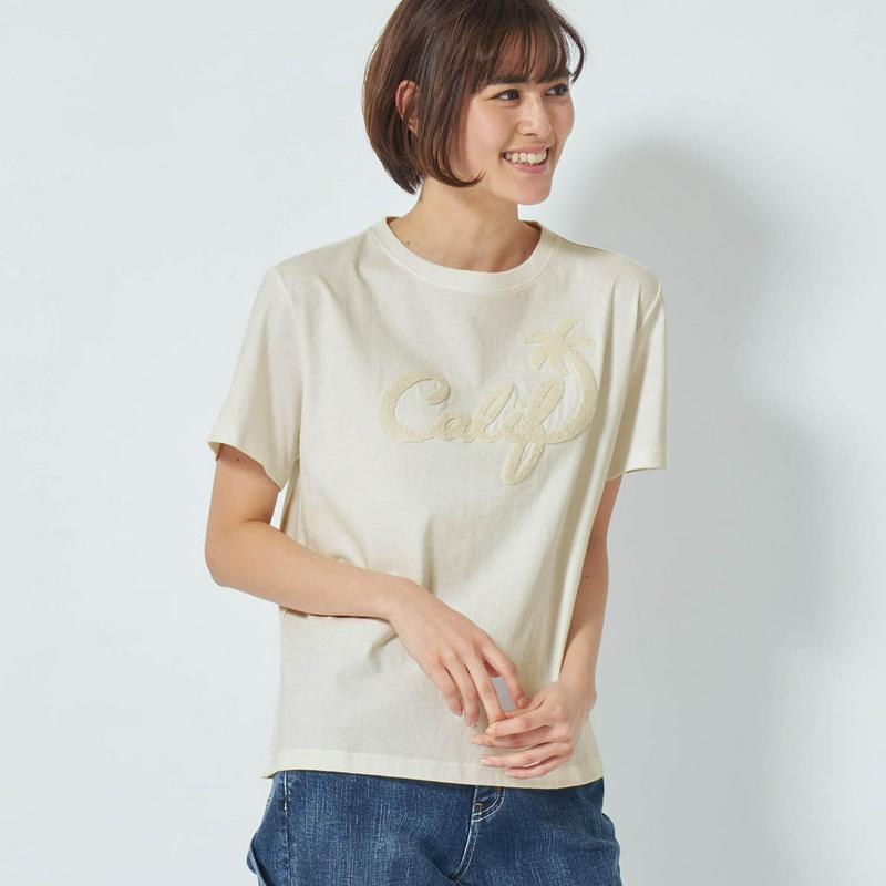 ゆったりシルエットと綿１００％で心地良い◎サガラ刺しゅう半袖Ｔシャツ
