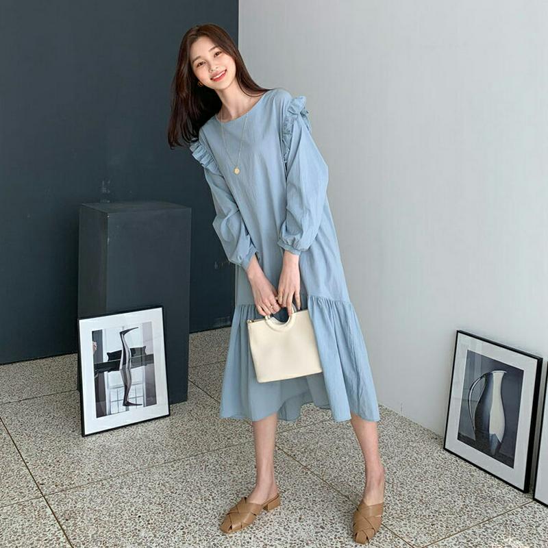 【只今10%OFF】ショルダーフリルワンピース・全3色・b55610 レディース 【ops】【ワンピース ロング ロングワンピー