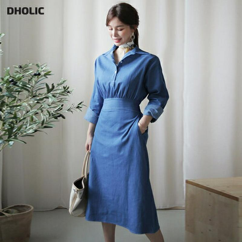 【只今10%OFF】デニムフレアワンピース・全2色・b61381 レディース【ops】【ワンピース ミディ丈 ミディワンピース 