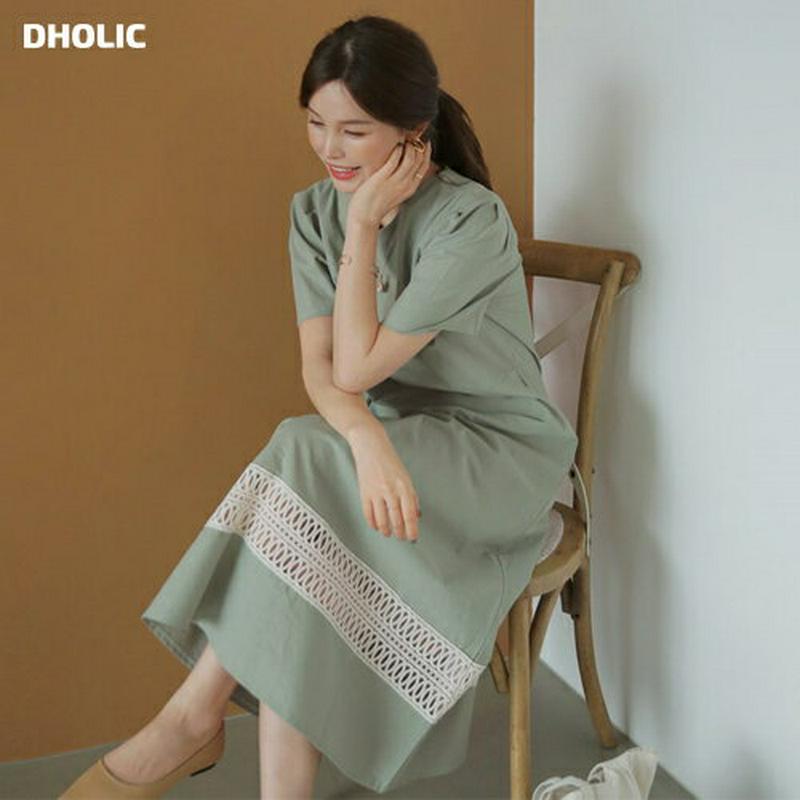 【只今10%OFF】レースヘムワンピース・全2色・b61452 レディース【ops】【ワンピース ロング ロングワンピース 半袖