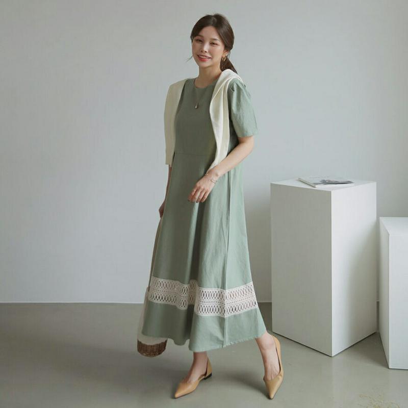 【只今10%OFF】レースヘムワンピース・全2色・b61452 レディース【ops】【ワンピース ロング ロングワンピース 半袖