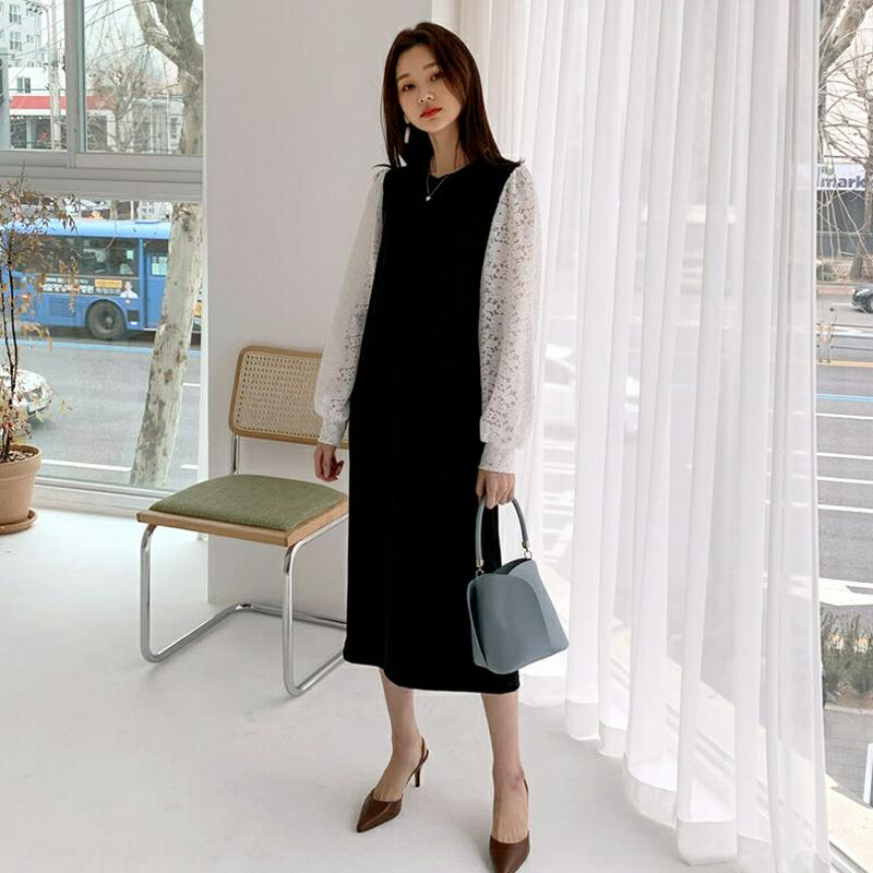 【只今10%OFF】ストラップ付レーススリーブワンピース・全3色・b58443 レディース 【ops】【ワンピース ロング ロン