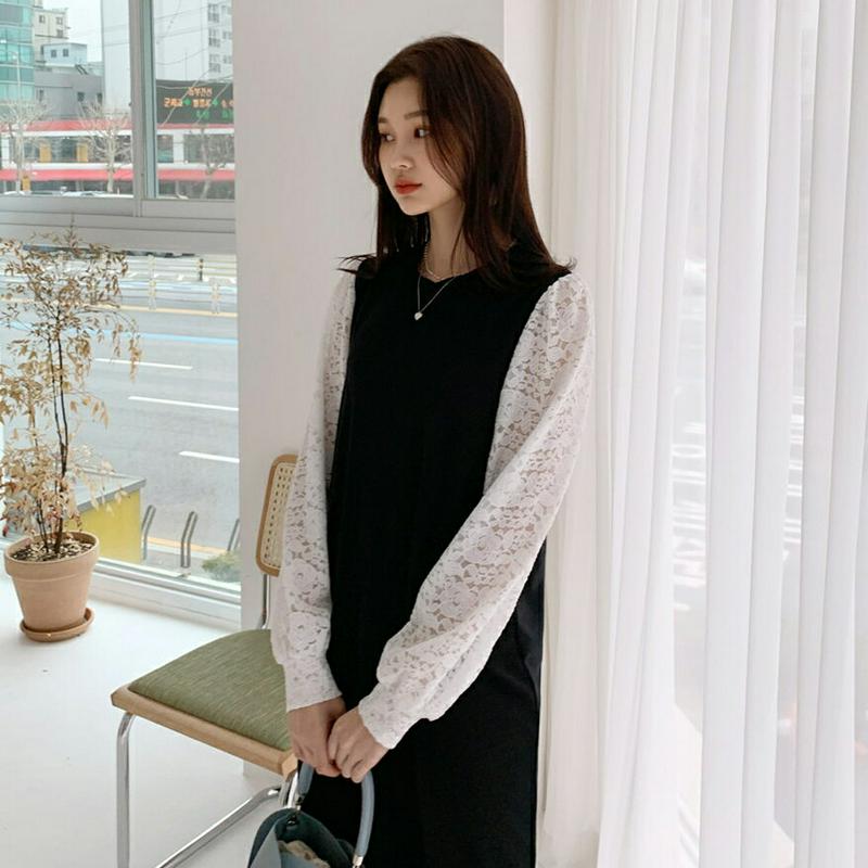 【只今10%OFF】ストラップ付レーススリーブワンピース・全3色・b58443 レディース 【ops】【ワンピース ロング ロン