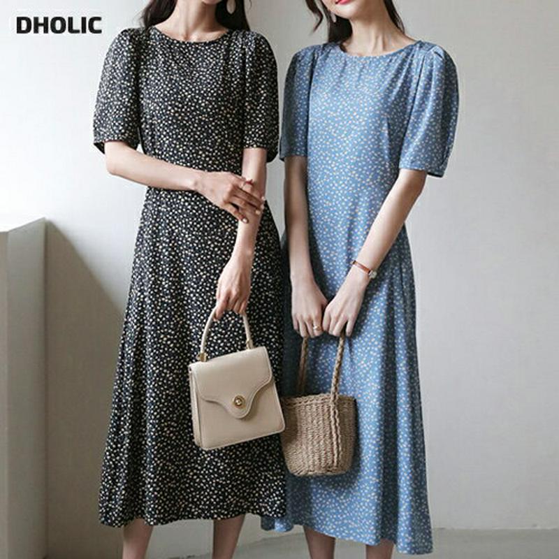 【只今10%OFF】パフ小花柄ワンピース・全2色・b58310 レディース 【ops】【ワンピース ロング丈 ロング 半袖 フレ