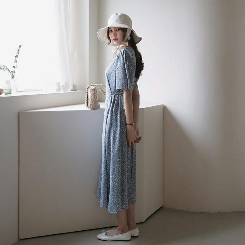 【只今10%OFF】パフ小花柄ワンピース・全2色・b58310 レディース 【ops】【ワンピース ロング丈 ロング 半袖 フレ