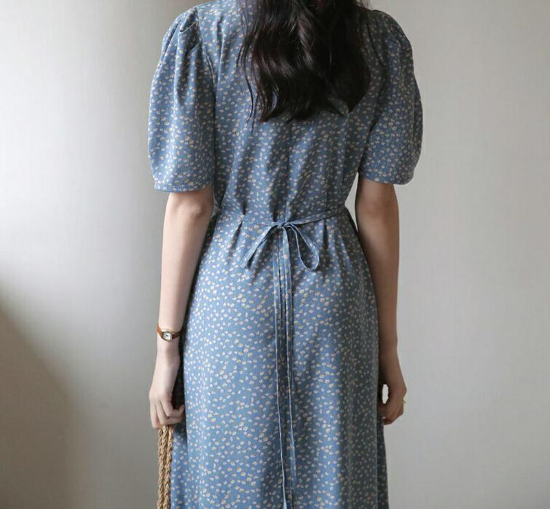 【只今10%OFF】パフ小花柄ワンピース・全2色・b58310 レディース 【ops】【ワンピース ロング丈 ロング 半袖 フレ