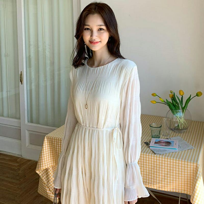 【スーパーセール特価】ストラップ付リンクルワンピース・全2色・b55583 レディース 【ops】【ワンピース ロング丈 ロング フレア ティアード 長袖 フレアスリーブ リンクル シースルー 無地 夏 秋 春】