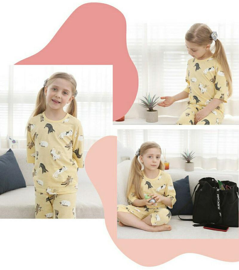 コットンジュニアパジャマSET(キャット)・p000338 キッズ【9~17才】【uw】【パジャマ 部屋着 セット 上下 トップ