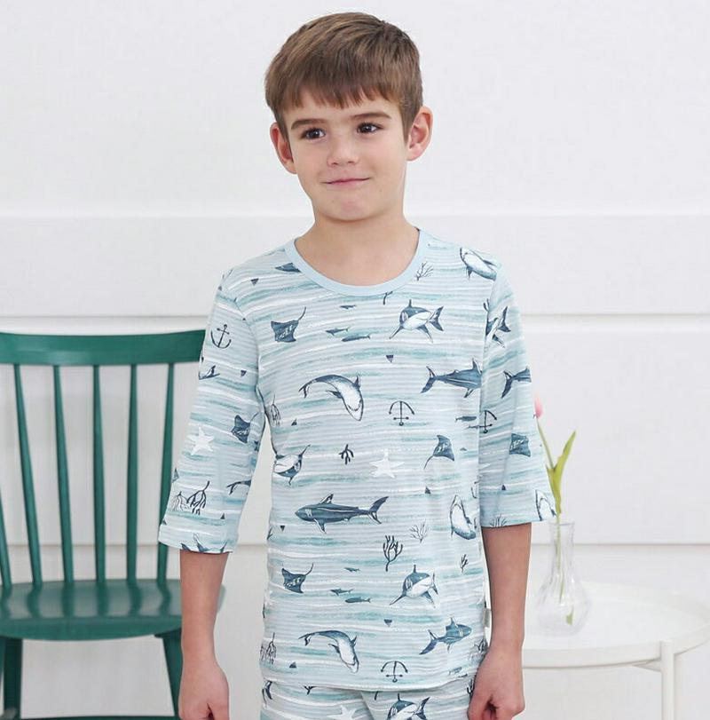 コットンジュニアパジャマSET(シャークインザオーシャン)・p000339 キッズ【9~17才】【uw】【パジャマ 部屋着 セッ