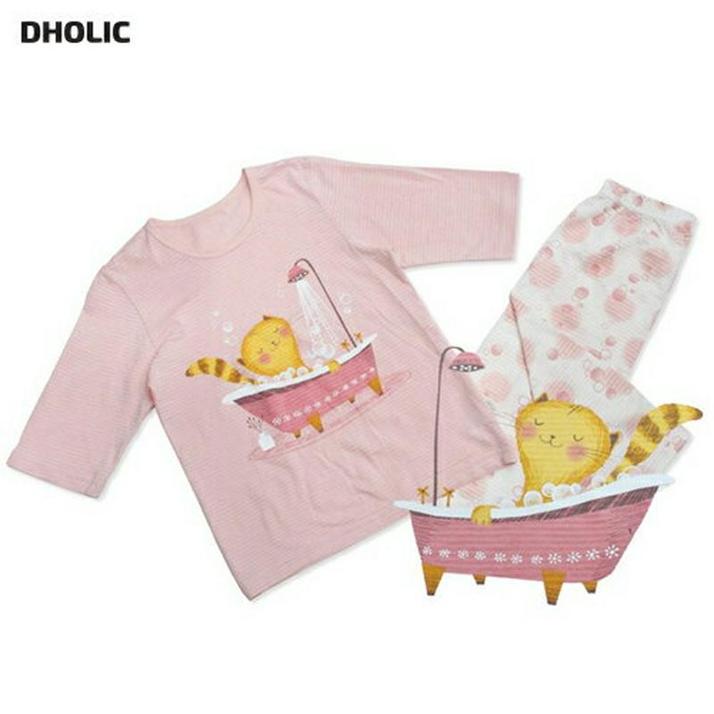 コットンジュニアパジャマSET(キャットシャワー)・p000295 キッズ【9~17才】【uw】【パジャマ 部屋着 セット 上下
