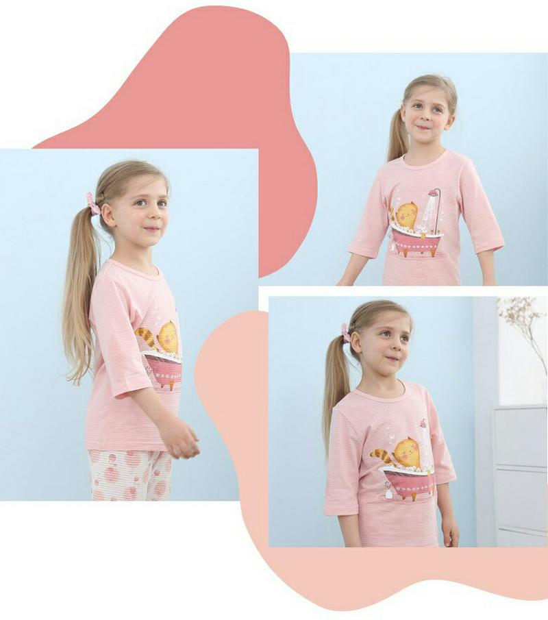 コットンジュニアパジャマSET(キャットシャワー)・p000295 キッズ【9~17才】【uw】【パジャマ 部屋着 セット 上下
