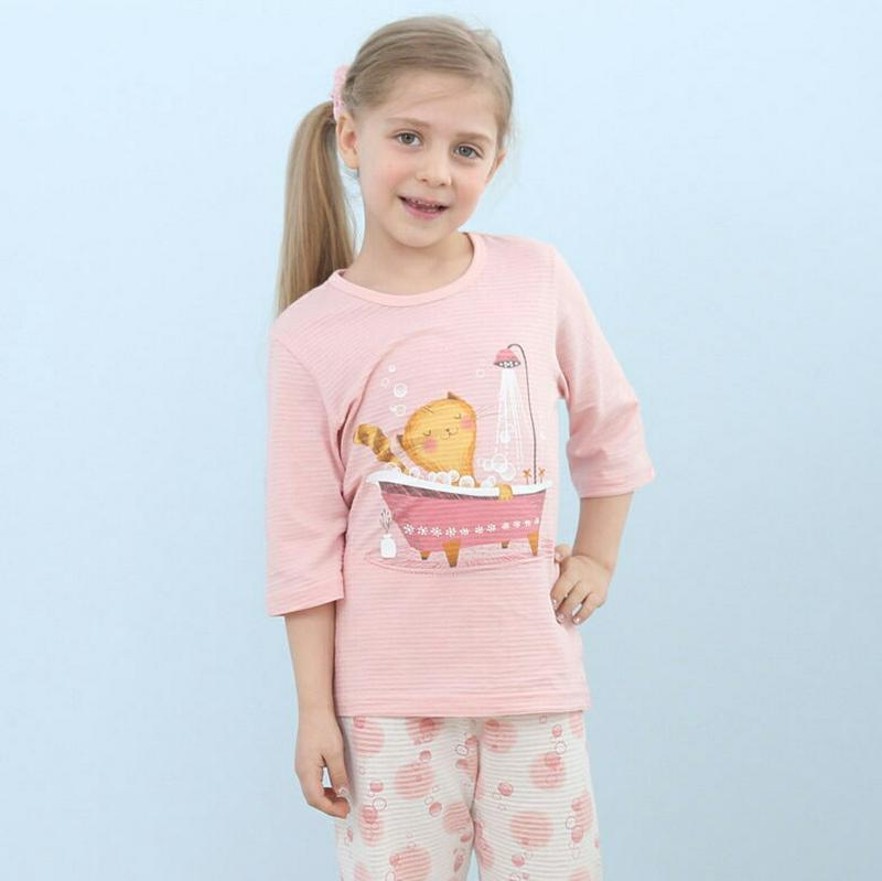 コットンジュニアパジャマSET(キャットシャワー)・p000295 キッズ【9~17才】【uw】【パジャマ 部屋着 セット 上下