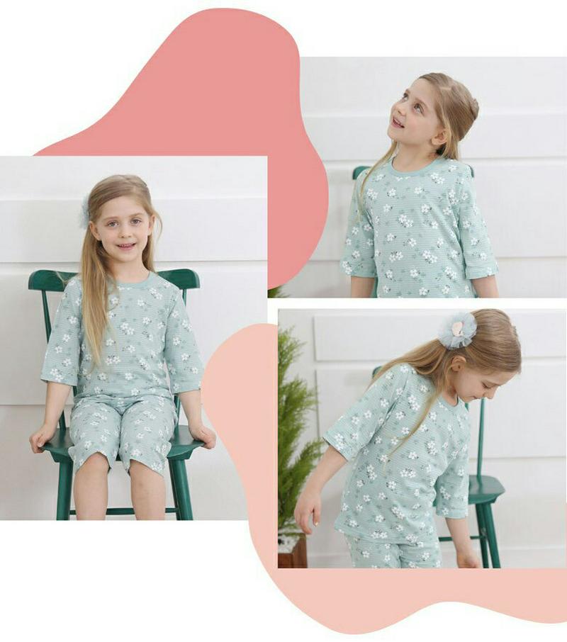 コットンジュニアパジャマSET(ミント)・p000336 キッズ【9~17才】【uw】【パジャマ 部屋着 セット 上下 トップス