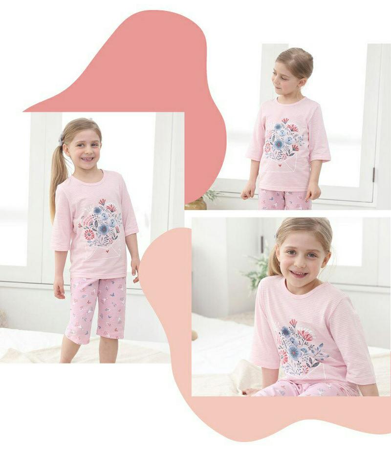 コットンジュニアパジャマSET(フローラルレター)・p000335 キッズ【9~17才】【uw】【パジャマ 部屋着 セット 上下