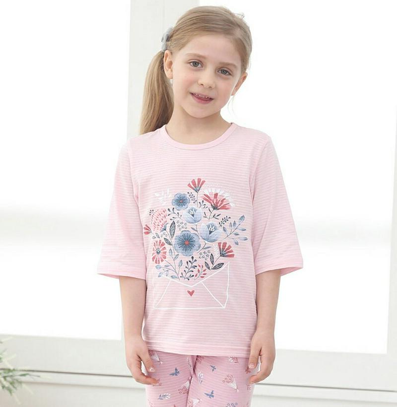 コットンジュニアパジャマSET(フローラルレター)・p000335 キッズ【9~17才】【uw】【パジャマ 部屋着 セット 上下