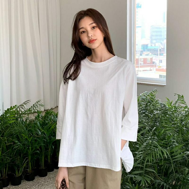 バックプリーツTシャツ・全3色・b55627 レディース 【tops】【トップス Tシャツ カットソー ラウンドネック 7分袖 