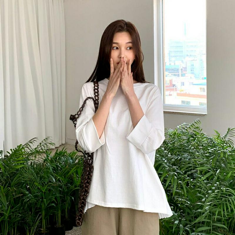 バックプリーツTシャツ・全3色・b55627 レディース 【tops】【トップス Tシャツ カットソー ラウンドネック 7分袖 