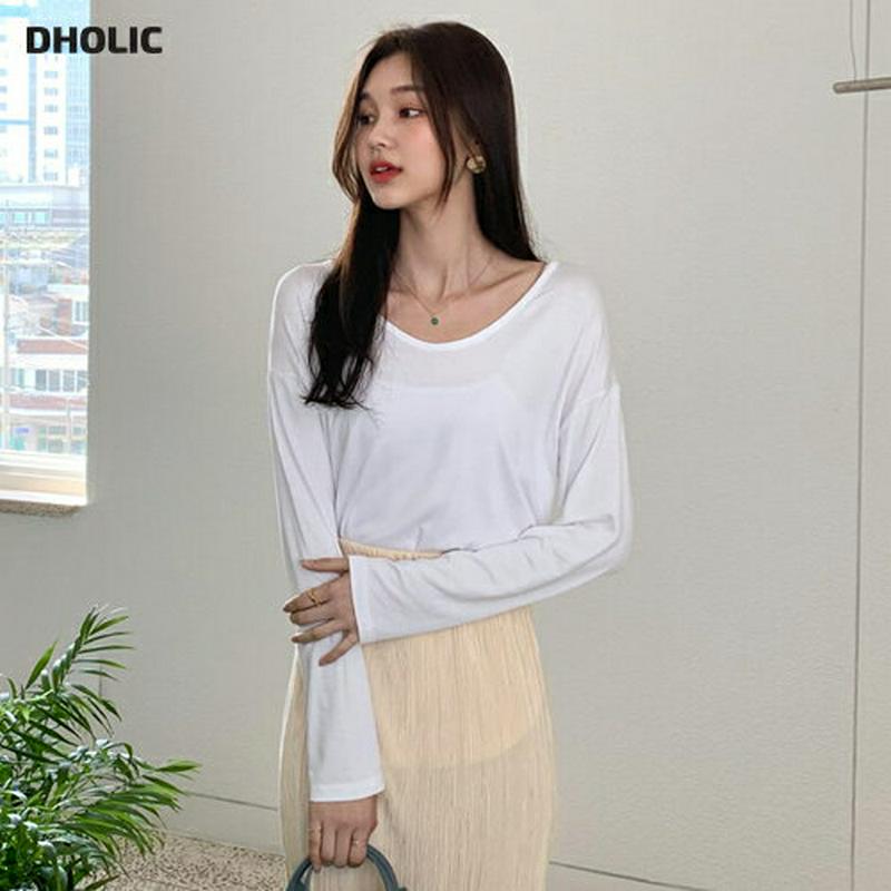 UネックラウンドヘムTシャツ・全4色・b55620 レディース 【tops】【トップス Tシャツ Uネック 深ネック 無地 ゆっ
