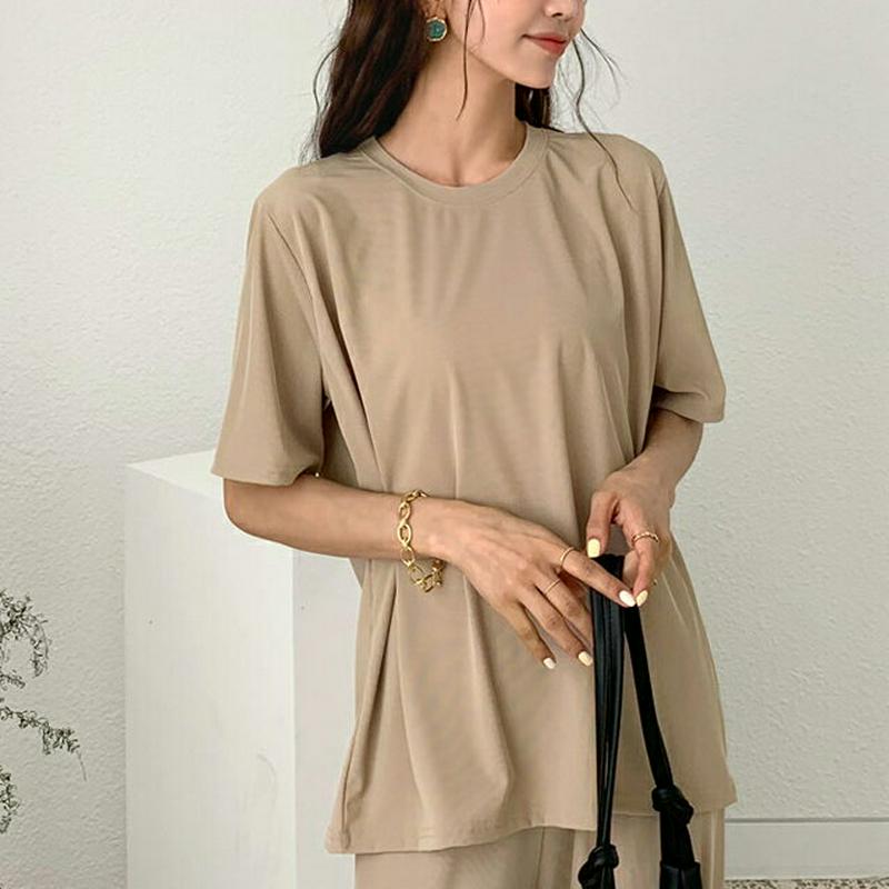 リブ半袖Tシャツ・全5色・b55639 レディース 【tops】【トップス Tシャツ カットソー ラウンドネック 半袖 ハーフス