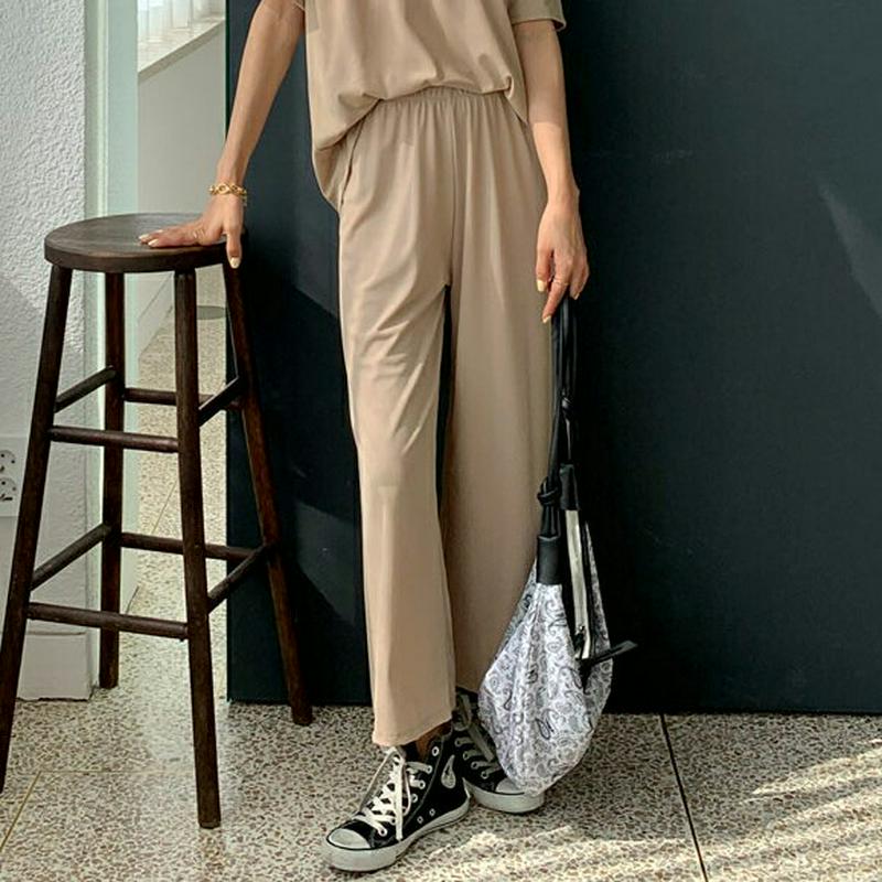 リブパンツ・全5色・b55638 レディース 【pt】【ボトムス パンツ ロング ロングパンツ ワイド ワイドパンツ 無地 ウエ