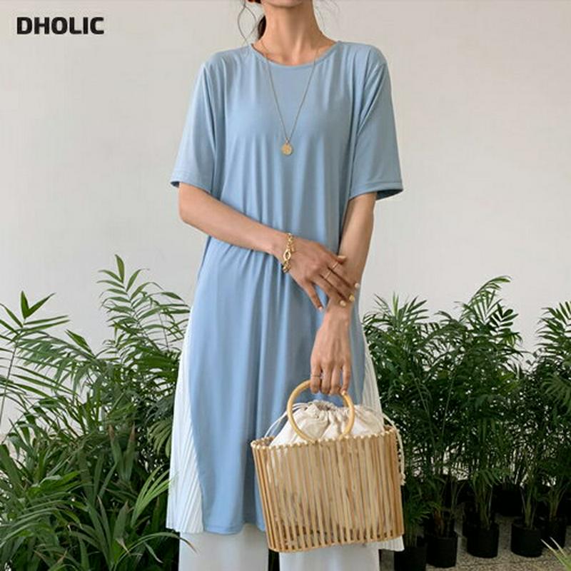 サイドプリーツワンピース・全3色・b55636 レディース 【ops】【ワンピース ミディワンピース ミディ丈 膝丈 ハーフスリ