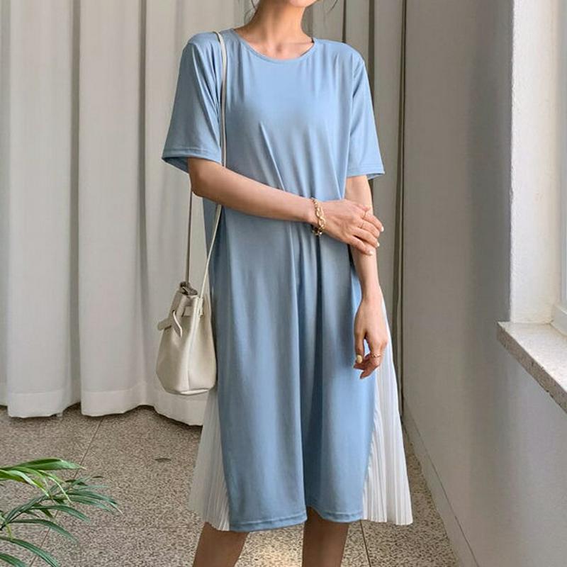 サイドプリーツワンピース・全3色・b55636 レディース 【ops】【ワンピース ミディワンピース ミディ丈 膝丈 ハーフスリ