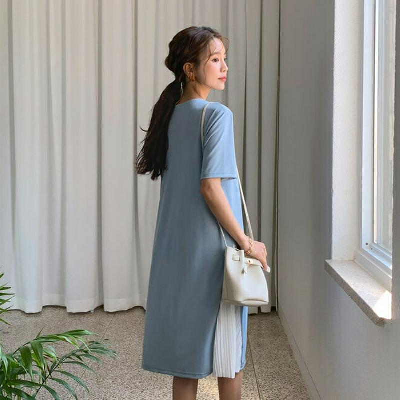 サイドプリーツワンピース・全3色・b55636 レディース 【ops】【ワンピース ミディワンピース ミディ丈 膝丈 ハーフスリ