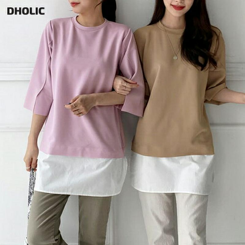 コントラストカラーTシャツ・全3色・b61474 レディース【tops】【トップス Tシャツ 半端丈 七分丈 七分袖 7分袖 7