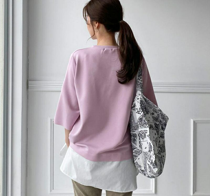 コントラストカラーTシャツ・全3色・b61474 レディース【tops】【トップス Tシャツ 半端丈 七分丈 七分袖 7分袖 7