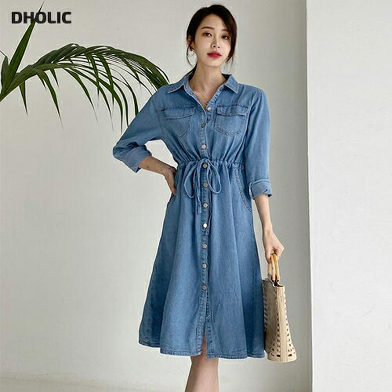 デニムシャツワンピース・全2色・b61524 レディース【ops】【シャツワンピース ワンピース ミディ丈 ミディワンピース ひ