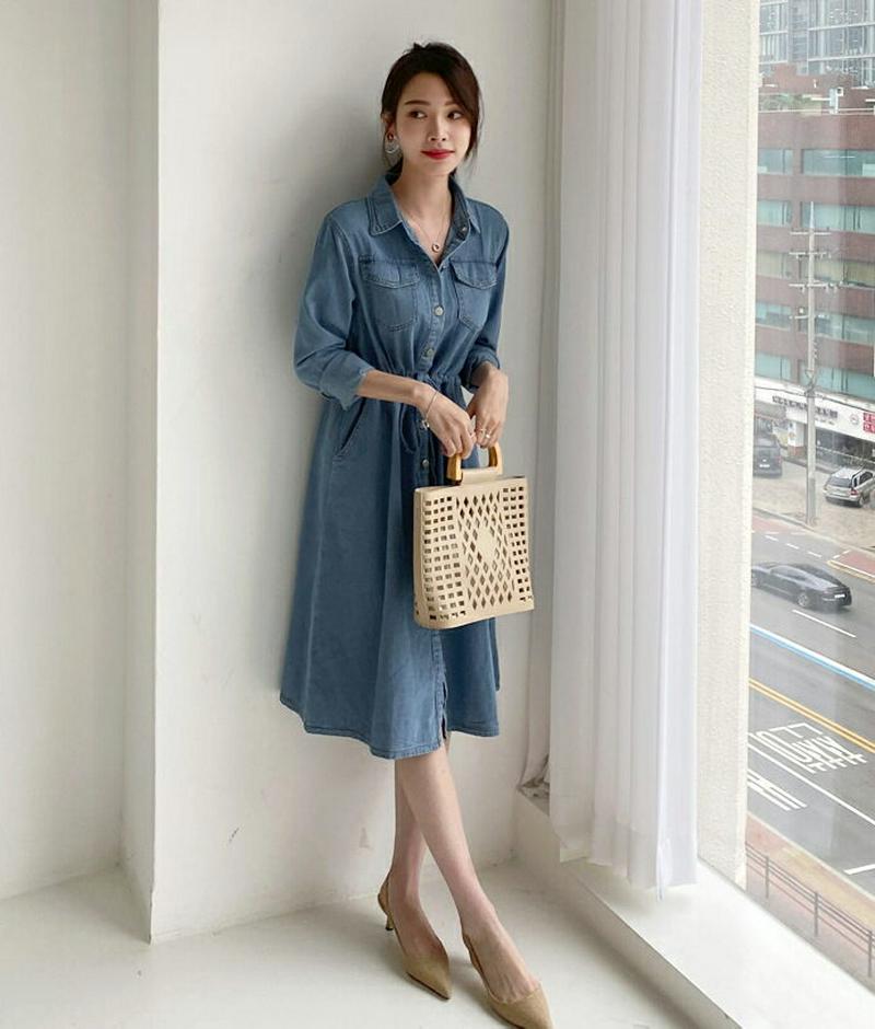 デニムシャツワンピース・全2色・b61524 レディース【ops】【シャツワンピース ワンピース ミディ丈 ミディワンピース ひ