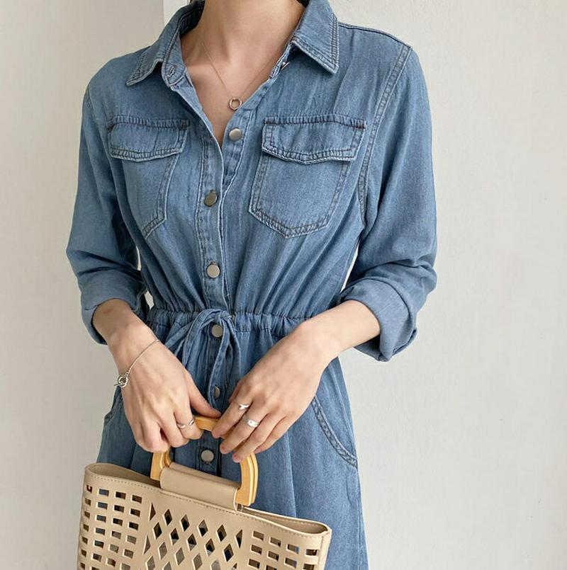 デニムシャツワンピース・全2色・b61524 レディース【ops】【シャツワンピース ワンピース ミディ丈 ミディワンピース ひ