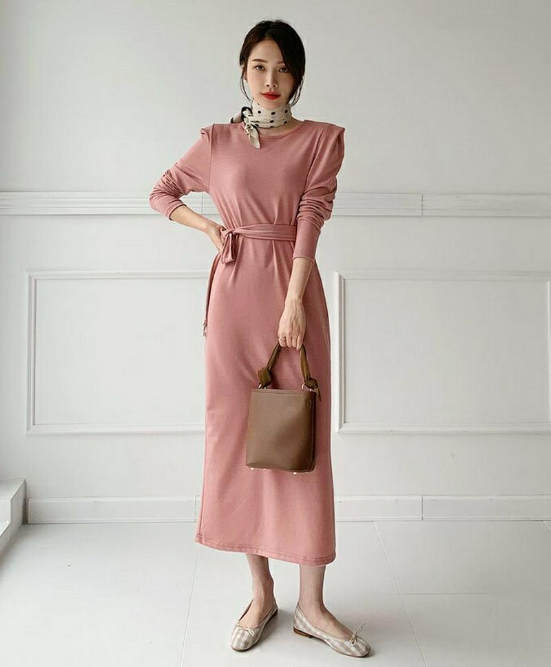 ベルト付パワーショルダーワンピース・全3色・t61479 レディース【ops】【ワンピース ロング ロングワンピース パワーショ