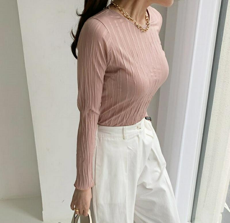 リンクルTシャツ・全3色・t61466 レディース【tops】【トップス Tシャツ 長袖 リンクル シワ 単色 ナチュラル カジ