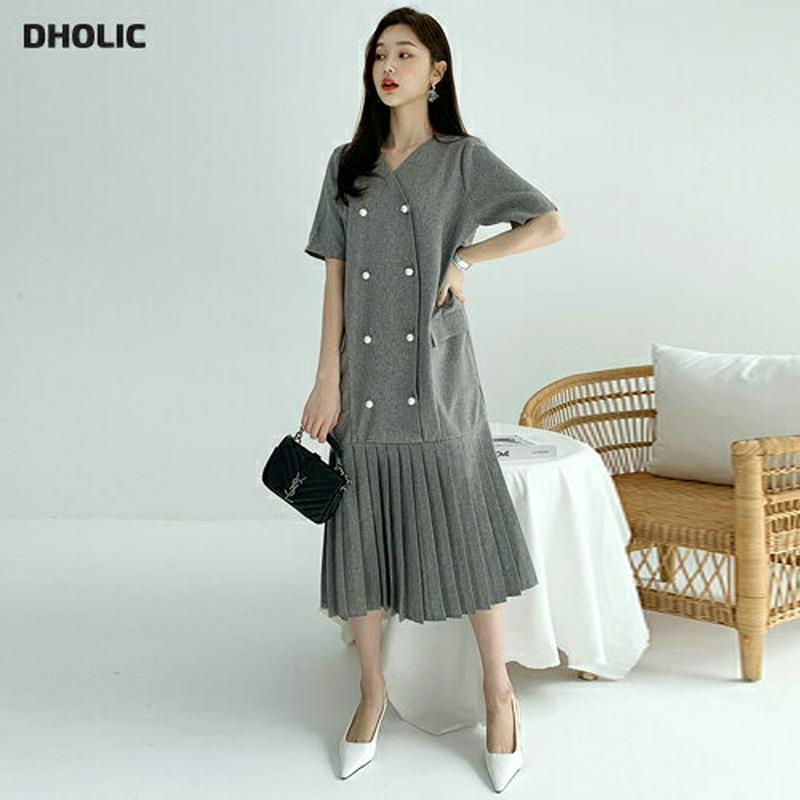 ダブルパールボタンワンピース・全4色・t58441 レディース 【ops】【ワンピース ロング ロングワンピース Vネック ダブ