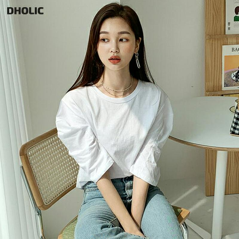 パフスリーブTシャツ・全3色・t58425 レディース 【tops】【トップス Tシャツ ラウンドネック カットソー パフスリー