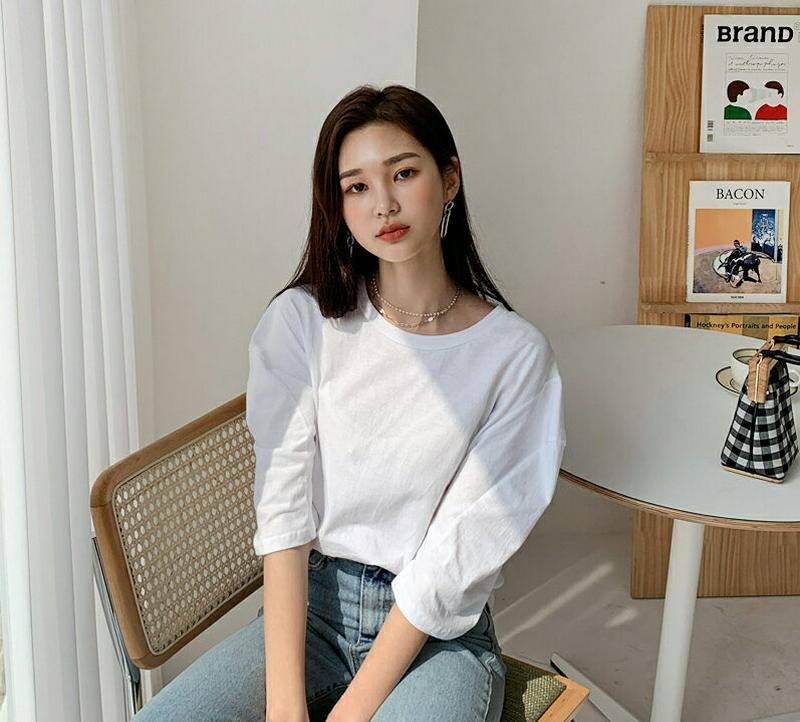 パフスリーブTシャツ・全3色・t58425 レディース 【tops】【トップス Tシャツ ラウンドネック カットソー パフスリー