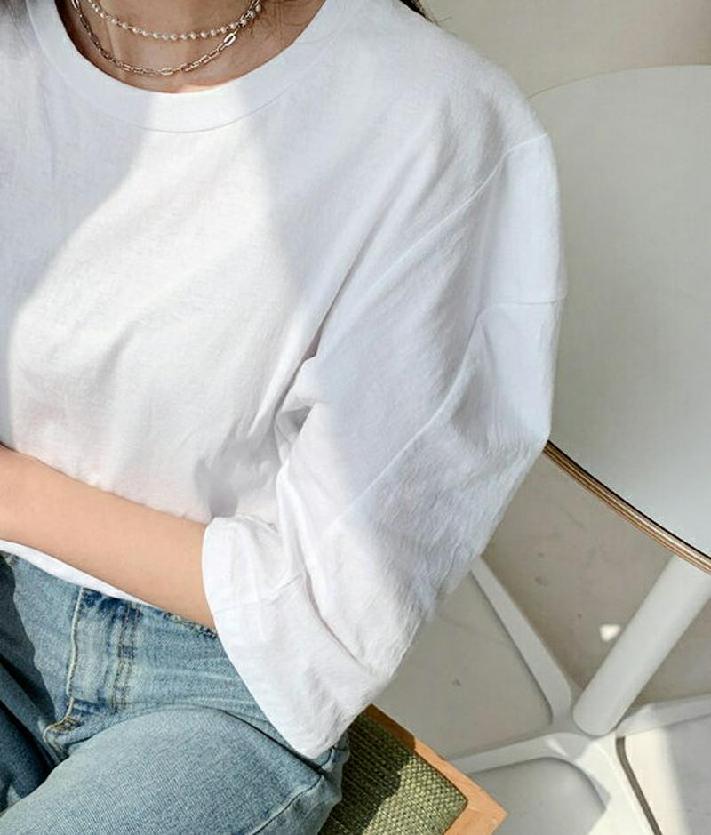 パフスリーブTシャツ・全3色・t58425 レディース 【tops】【トップス Tシャツ ラウンドネック カットソー パフスリー