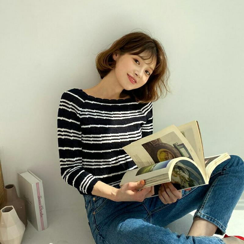 2TYPEツイストニット・全3色・b58432 レディース 【tops】【トップス ニット ラウンドネック 7分袖 無地 ボーダ