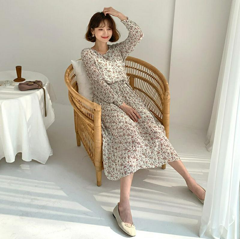 ストラップ付花柄プリーツワンピース・全2色・t58442 レディース 【ops】【ワンピース ロング ロングワンピース ラウンド