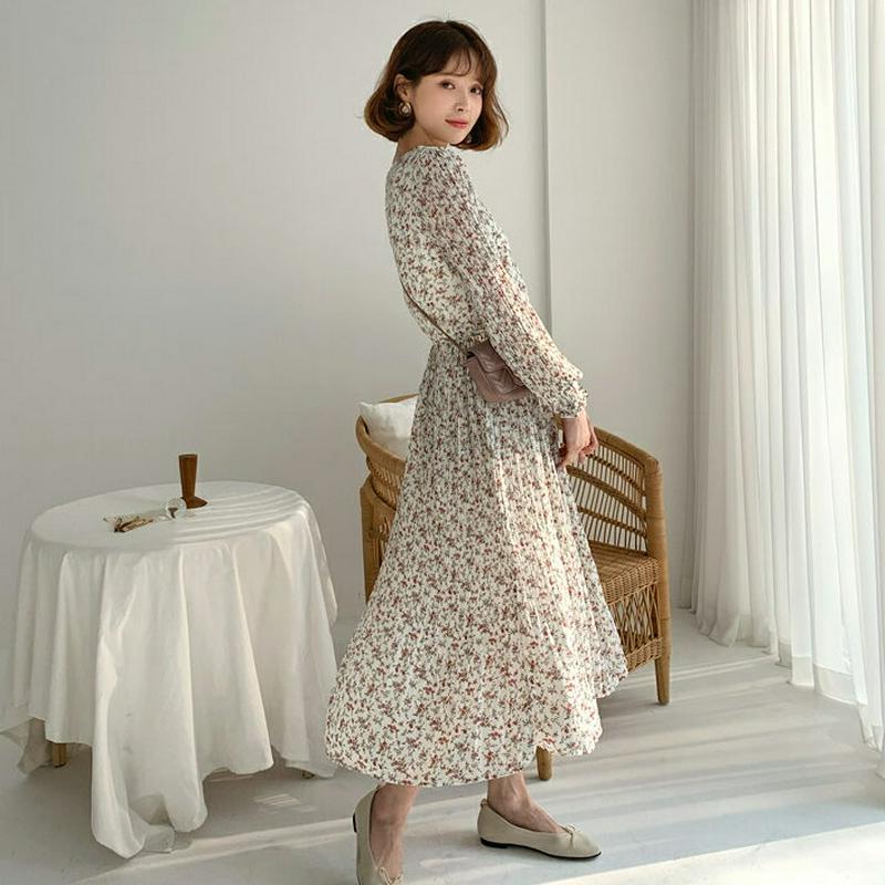 ストラップ付花柄プリーツワンピース・全2色・t58442 レディース 【ops】【ワンピース ロング ロングワンピース ラウンド