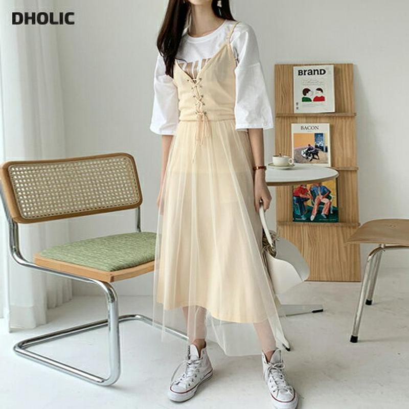 ニット&チュールワンピースSET・全2色・e58422 レディース 【ops】【セットアップ トップス ニット 半袖 スリム タ